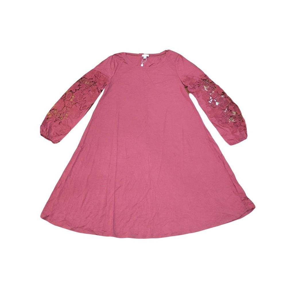 Spense SMALL Dress Lace knit cut out Balloon Sleeve Light Burgundy Rust flowy